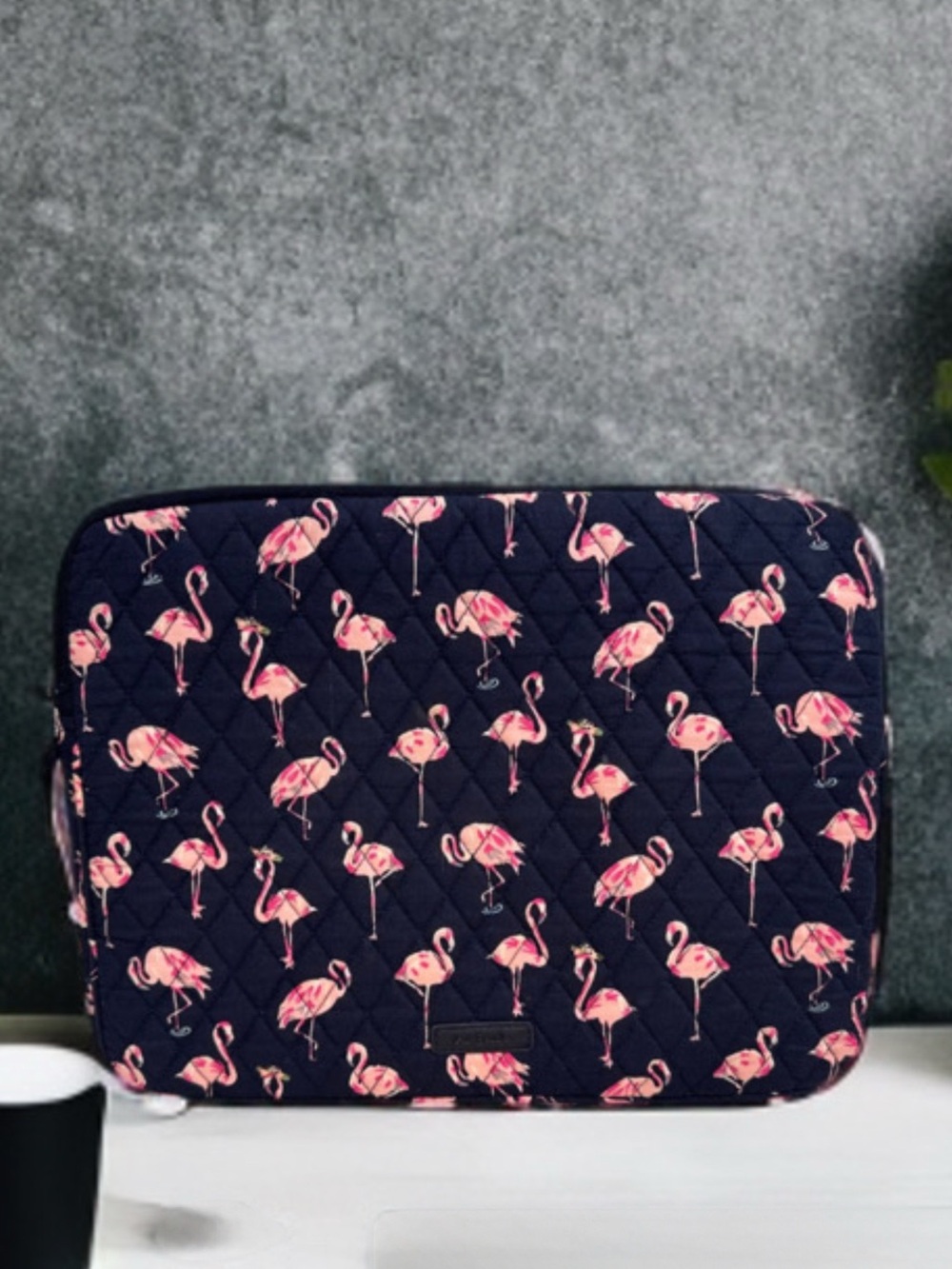 Vera Bradley Laptop Sleeve Case - Flamingo Fiesta 13-14”- Navy & Pink Quilted - Picture 9 of 11